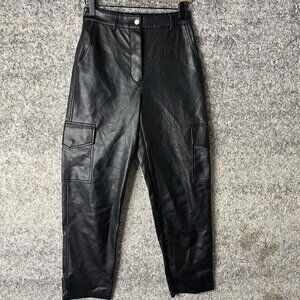 Wilfred Free‎ Pants Womens 2 Black Faux Leather Cargo Snap Hem High Rise Tapered